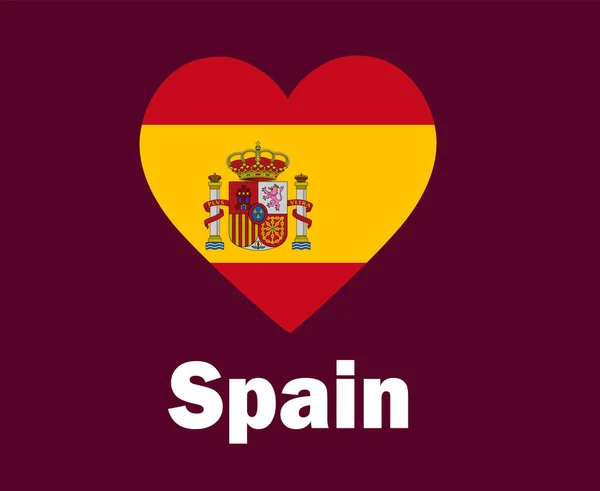 Флаг Испании Сердце Именами Символ Дизайн Европы Футбол Финал Векторные — стоковый вектор