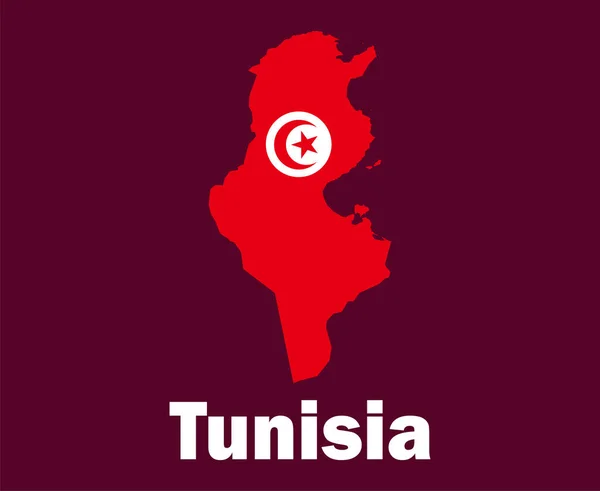 Tunísia Mapa Bandeira Com Nomes Símbolo Design África Futebol Vetor — Vetor de Stock