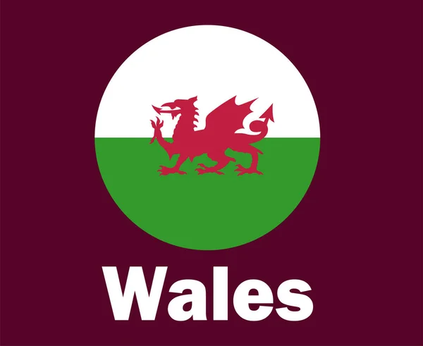 Wales Flagge Mit Namen Symbol Design Europa Fußball Final Vector — Stockvektor