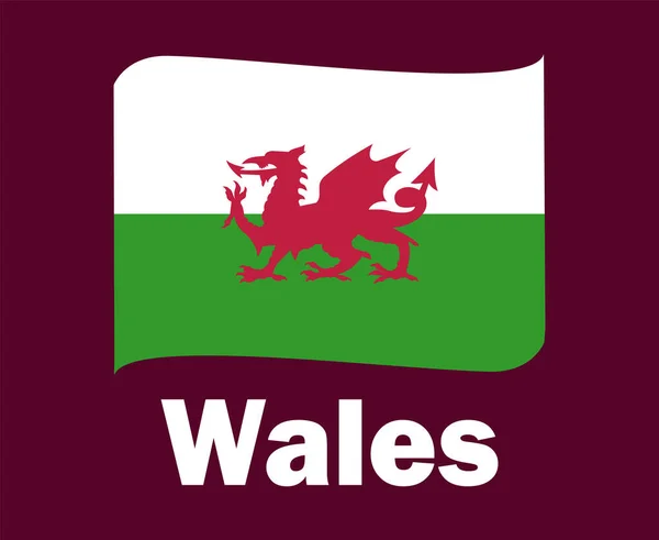 Wales Flag Ribbon Names Symbol Design Europe Football Final Vector — стоковий вектор