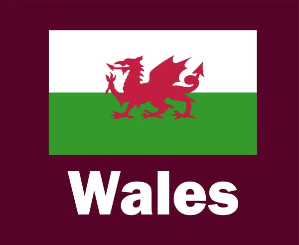 Wales Zászló Emblémát Nevek Symbol Design Europe Labdarúgás Végső Vektor — Stock Vector