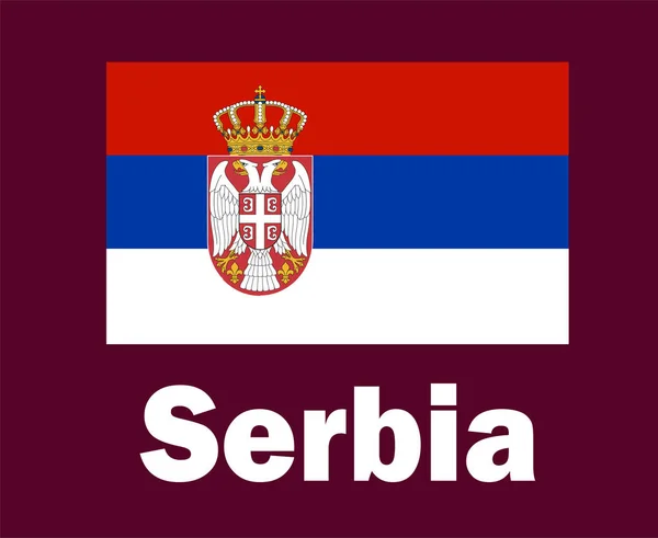 Servië Vlag Embleem Met Namen Symbool Ontwerp Europa Voetbal Finale — Stockvector