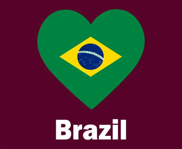 Brazílie Vlajka Srdce Názvy Symbol Design Latinská Amerika Fotbal Final — Stockový vektor