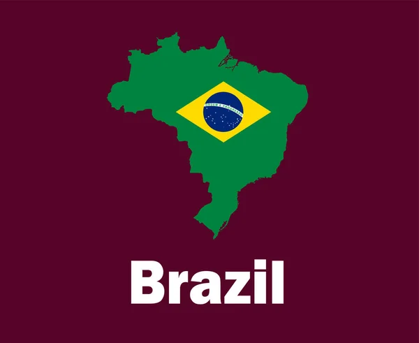 Brazilië Kaart Vlag Met Namen Symbool Ontwerp Latijns Amerika Voetbal — Stockvector