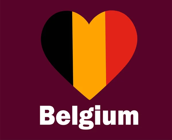 Bélgica Bandera Corazón Con Nombres Símbolo Diseño Europa Fútbol Final — Vector de stock