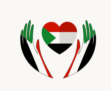 Sudan Flag Emblem Heart With Hands Symbol Africa country Abstract Design Vector illustration