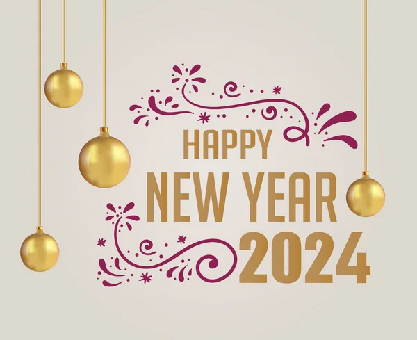 Frohes Neues Jahr 2024 Abstraktes Gold Und Lila Logo Symbol Stockvektor