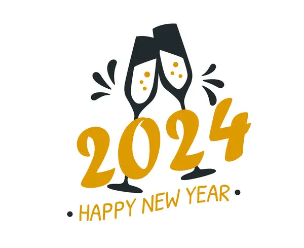Frohes Neues Jahr 2024 Abstraktes Blaues Und Gelbes Logo Symbol Vektorgrafiken
