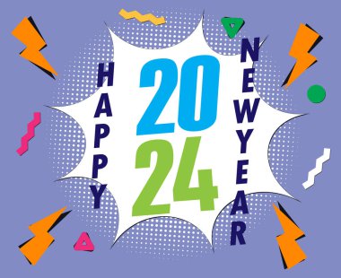 2024 Mutlu Yıllar Soyut Renkli Tasarım Tatil Vektörü Logo İllüstrasyonu