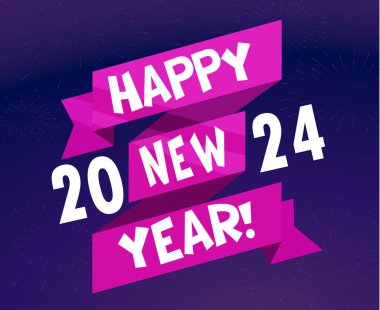 2024 Mutlu Yıllar Mor ve Beyaz Soyut Vektör Logosunun Mavi Arkaplan İllüstrasyonlu Mor Tasarımı