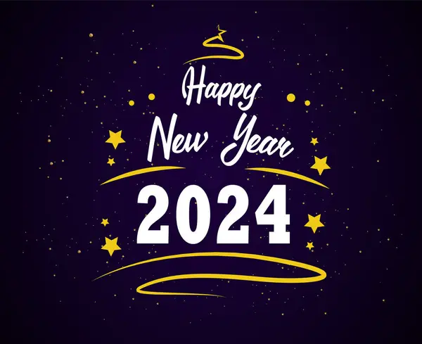 2024 Mutlu Yıllar Tatil Tasarımı Sarı ve Beyaz Soyut Vektör Logosu Sembol İllüstrasyonu Mor Arkaplan