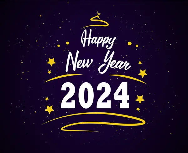 2024 Mutlu Yıllar Tatil Tasarımı Sarı Beyaz Soyut Vektör Logosu Telifsiz Stok Vektörler