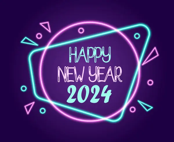 Frohes Neues Jahr 2024 Feiertagsdesign Neon Abstrakt Vector Logo Symbol lizenzfreie Stockillustrationen