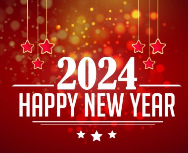 Yeni yılınız kutlu olsun 2024 Tatil Tasarımı Beyaz Soyut Vektör Logosu Sembol İllüstrasyonu Kırmızı Arkaplan