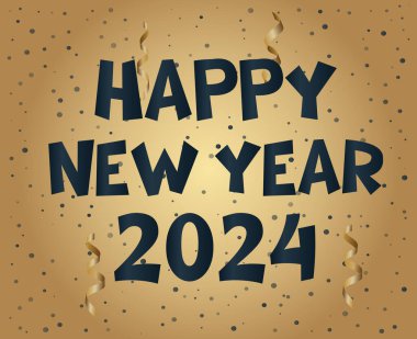 Yeni yılın kutlu olsun 2024 Tatil Tasarımı Mavi Soyut Vektör Logosu İllüstrasyonu Altın Özgeçmişli