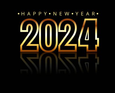 Yeni yılın kutlu olsun 2024 Tatil Tasarımı Altın Soyut Vektör Logosu Simgesi İllüstrasyonu Siyah Arkaplan
