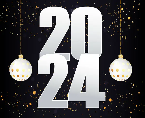 Happy New Year 2024 Holiday Design Gold And White Abstract Vector Logo Symbol Illustration With Black Background