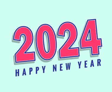 2024 Yeni Yıl Tatil Tasarımı Pembe ve Mavi Soyut Vektör Logo İllüstrasyonu Cyan arka planlı