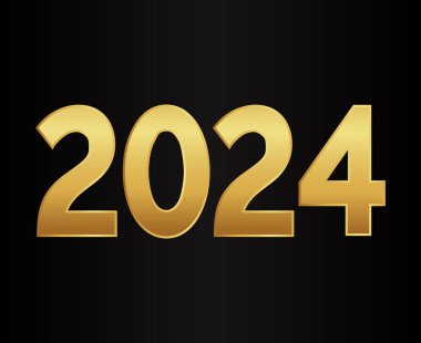 2024 Yeni Yıl Tatil Tasarımı Altın Soyut Vektör Sembol İllüstrasyonu Siyah Arkaplan