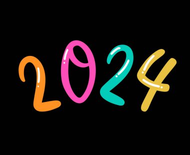 2024 Yeni Yıl Tatili Tasarımı Çok Renkli Soyut Vektör Logosu Simgesi Görünümü Siyah Arkaplan