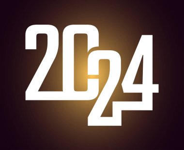 2024 Yeni Yıl Tatil Tasarımı Beyaz Soyut Vektör Logosu İllüstrasyonu Kahverengi Arkaplan