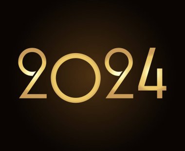 2024 Mutlu Yıllar Tatil Tasarımı Altın Soyut Vektör Logosu İllüstrasyonu
