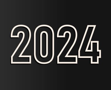 2024 Mutlu Yıllar Soyut Beyaz Grafik Tasarım Vektör Sembol İllüstrasyonu Siyah Arkaplan