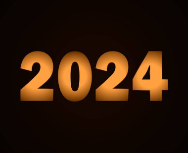 2024 Mutlu Yıllar Soyut Kahverengi Grafik Tasarım Vektör Sembol İllüstrasyonu Siyah Arkaplan