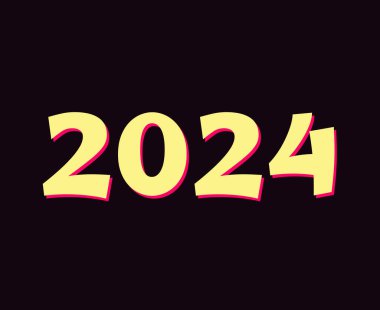 2024 Mutlu Yıllar Soyut Grafik Tasarım Vektör Sembol İllüstrasyonu Siyah Arkaplan
