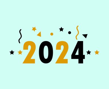 2024 Mutlu Yıllar Soyut Siyah ve Sarı Grafik Tasarım Vektör Sembol İllüstrasyonu Cyan Özgeçmişi