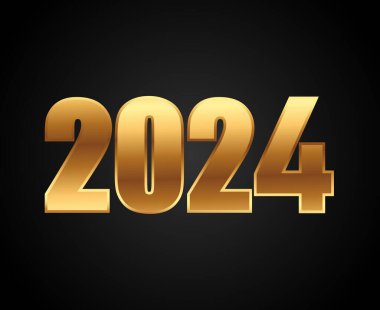 2024 Mutlu Yıllar Soyut Altın Grafik Tasarım Vektör Sembol İllüstrasyonu Siyah Arkaplan