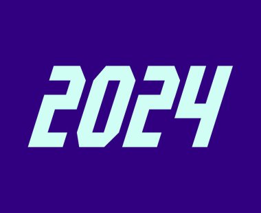 2024 Mutlu Yıllar Soyut Cyan Grafik Tasarım Vektör Sembol İllüstrasyonu Mor Arkaplan