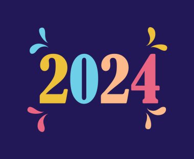 2024 Yeni Yıl Soyut Soyut Grafik Çok Renkli Tasarım Vektör Sembol İllüstrasyonu Mavi Arkaplan