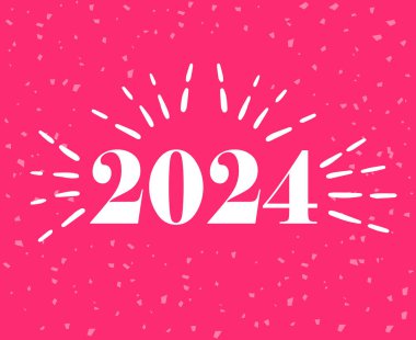 2024 Mutlu Yıllar Beyaz Grafik Tasarımı Soyut Vektör Sembol İllüstrasyonu Pembe Arkaplan
