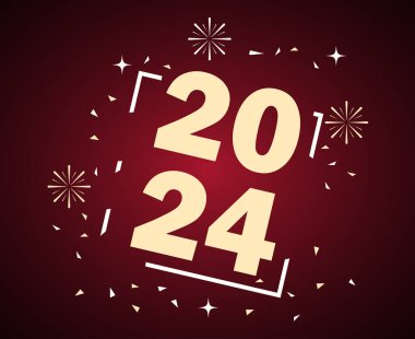 2024 Mutlu Yıllar Grafik Tasarımı Soyut Vektör Logosu İllüstrasyonu Kırmızı Arkaplan