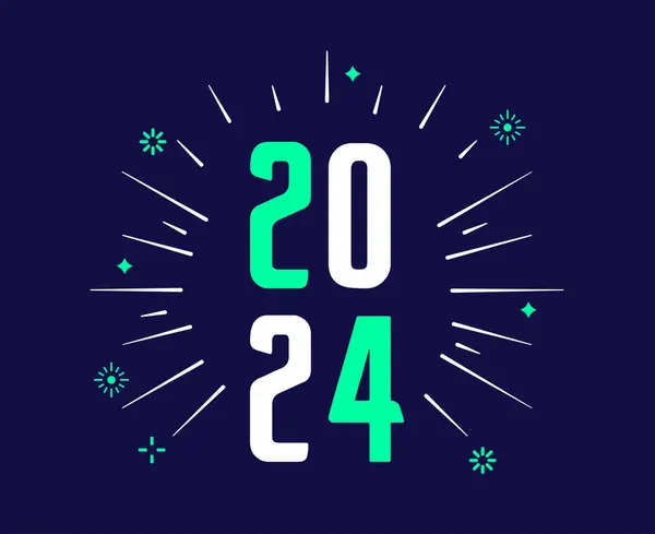 2024 Ευτυχισμένο Νέο Έτος Διακοπές Γραφικό Σχεδιασμός Πράσινο Και Λευκό Διανυσματικά Γραφικά