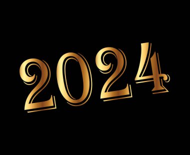 Mutlu yıllar 2024 Soyut Altın Tatil Soyut Grafik Tasarım Vektör Sembol İllüstrasyonu Siyah Arkaplan