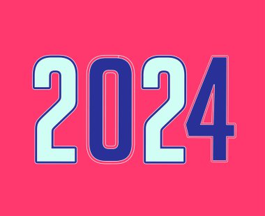 Mutlu yıllar 2024 Soyut Mavi ve Cyan Grafik Tasarım Vektörü Logo İllüstrasyonu Pembe Arkaplanlı