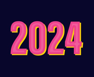 Mutlu yıllar 2024 Soyut Pembe ve Sarı Grafik Tasarım Vektör Sembol Tanıtımı Mavi Arkaplan