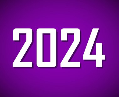 Mutlu yıllar 2024 Soyut Tatil Soyut Beyaz Grafik Tasarım Vektör Sembol İllüstrasyonu Mor Arkaplan
