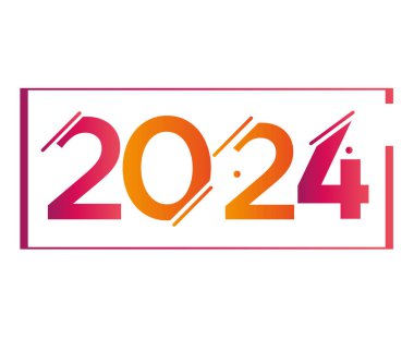 Mutlu yıllar 2024 Soyut Tatil Portakalı ve Pembe Grafik Tasarım Vektörü Logo İllüstrasyonu