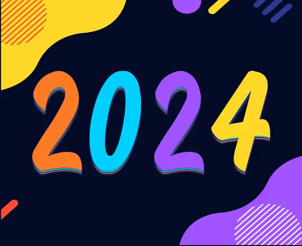 Mutlu yıllar 2024 Soyut Tatil Soyutlaması Çok Renkli Grafik Tasarım Vektörü Logo İllüstrasyonu