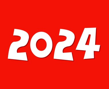 Mutlu yıllar 2024 Soyut Tatil Soyut Beyaz Grafik Tasarım Vektör Sembol İllüstrasyonu Kırmızı Arkaplan