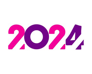 Yeni yılınız kutlu olsun 2024 Soyut Pembe ve Mor Grafik Tasarım Vektörü Logo İllüstrasyonu