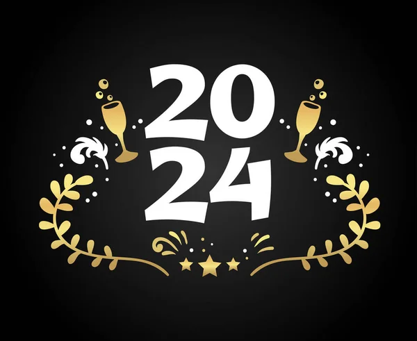 Happy New Year 2024 Holiday Abstract Gold And White Graphic Design Vector Logo Symbol Illustration With Black Background