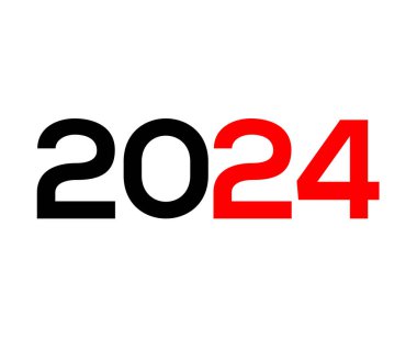 Mutlu yıllar 2024 Soyut Kırmızı ve Siyah Grafik Tasarım Vektör Logo İllüstrasyonu