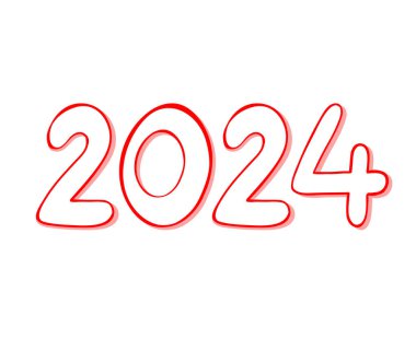 Mutlu yıllar 2024 Soyut Kırmızı ve Beyaz Grafik Tasarım Vektör Logo İllüstrasyonu
