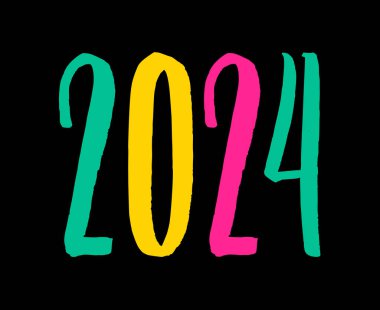 2024 Yeni Yıl Soyut Çokrenkli Grafiksel Tasarım Tatil Vektörü Sembol İllüstrasyonu Siyah Arkaplan