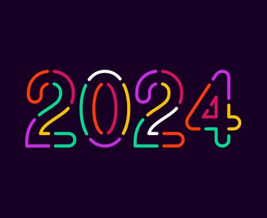 2024 Yeni Yıl Soyut Çokrenkli Grafiksel Tasarım Tatil Vektörü Sembol İllüstrasyonu Siyah Arkaplan