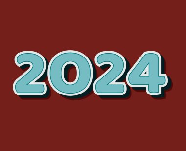 2024 Mutlu Yıllar Soyut Mavi Grafik Tasarım Vektör Sembol İllüstrasyonu Maroon Arkaplanı